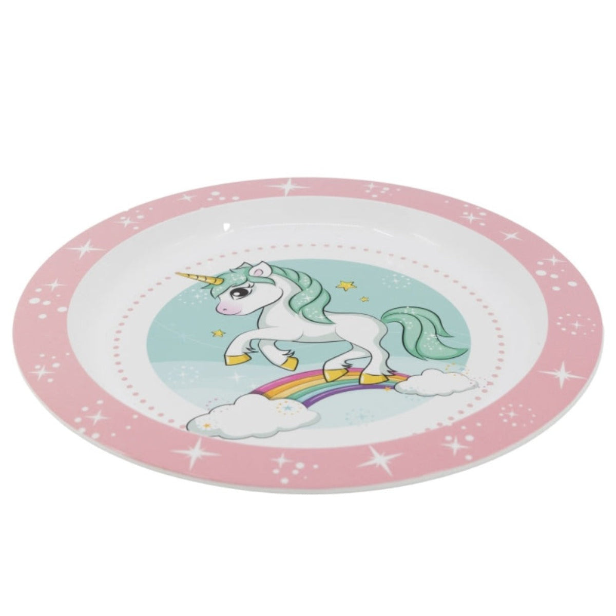 Einhorn Plastik-Teller Kunststoffset für Kinder - Mikrowelle geeignet