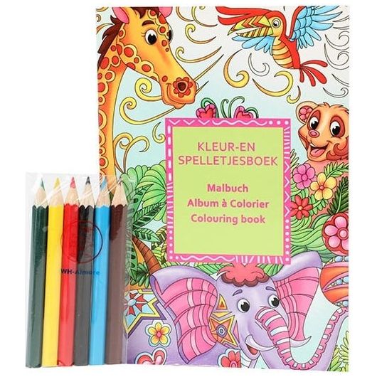 24 Teilig Mal- und Spielbuch mit 6 Buntstiften 4 sortiert 11,5x16,5cm Kinder ab 3 Jahren