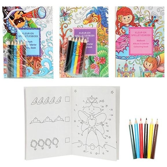 24 Teilig Mal- und Spielbuch mit 6 Buntstiften 4 sortiert 11,5x16,5cm Kinder ab 3 Jahren