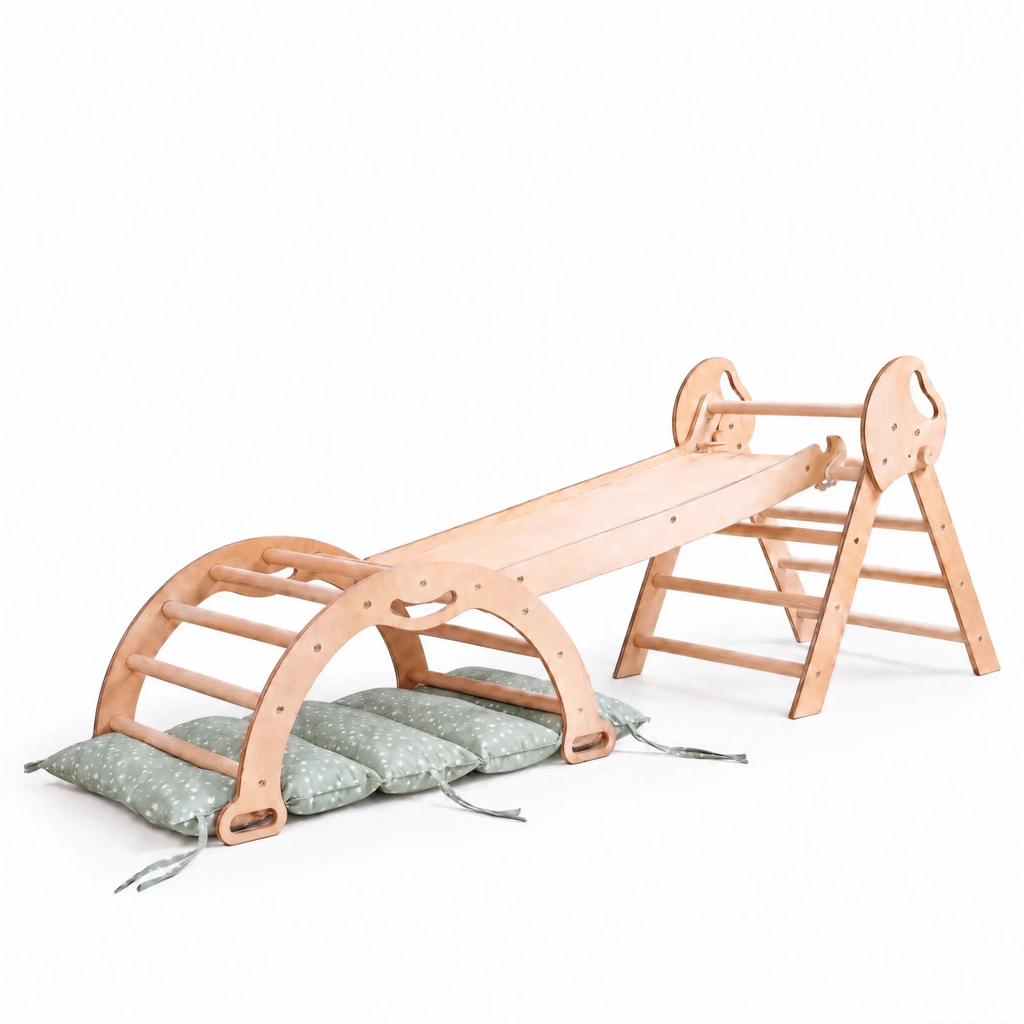 Montessori 4in1 Kletterdreieck für Babys: Pikler-Dreieck, Kletterbogen, Rutschbrett und Kissen für Kleinkinder (1–3 Jahre)