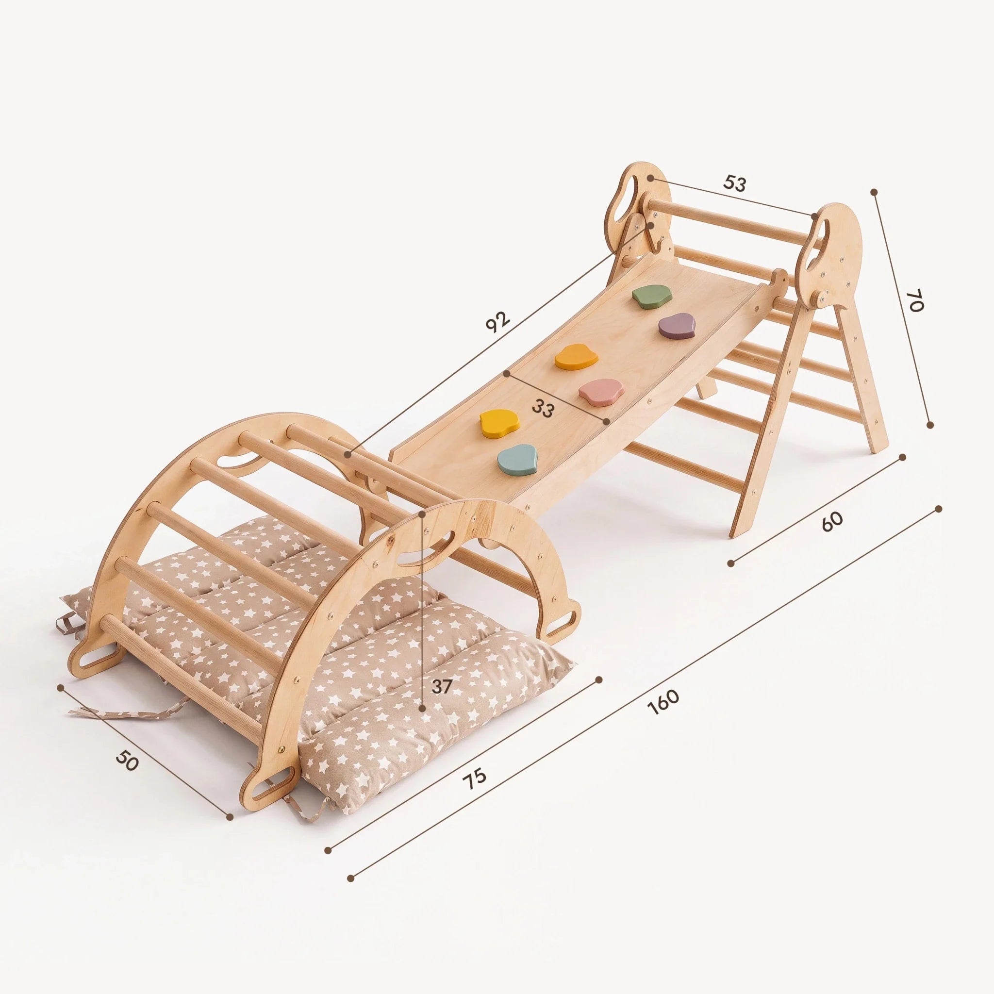 Montessori 4in1 Kletterdreieck für Babys: Pikler-Dreieck, Kletterbogen, Rutschbrett und Kissen für Kleinkinder (1–3 Jahre)