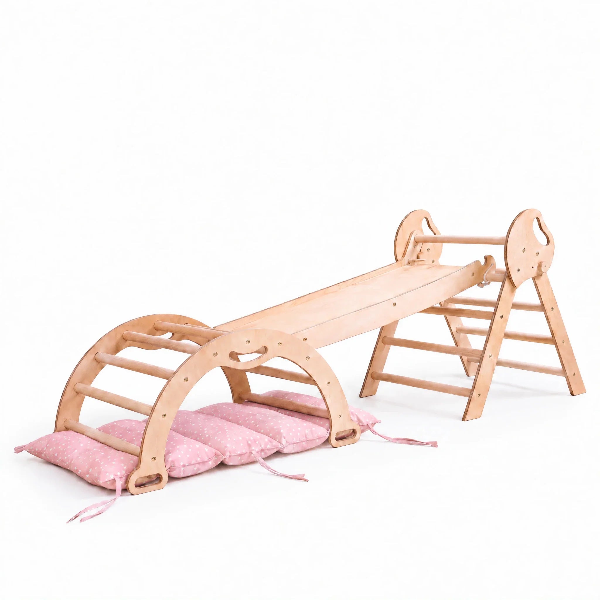 Montessori 4in1 Kletterdreieck für Babys: Pikler-Dreieck, Kletterbogen, Rutschbrett und Kissen für Kleinkinder (1–3 Jahre)