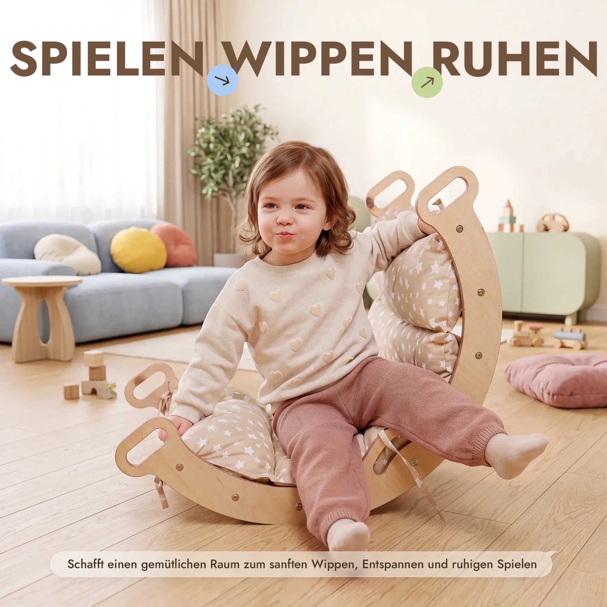 Montessori 4in1 Kletterdreieck für Babys: Pikler-Dreieck, Kletterbogen, Rutschbrett und Kissen für Kleinkinder (1–3 Jahre)