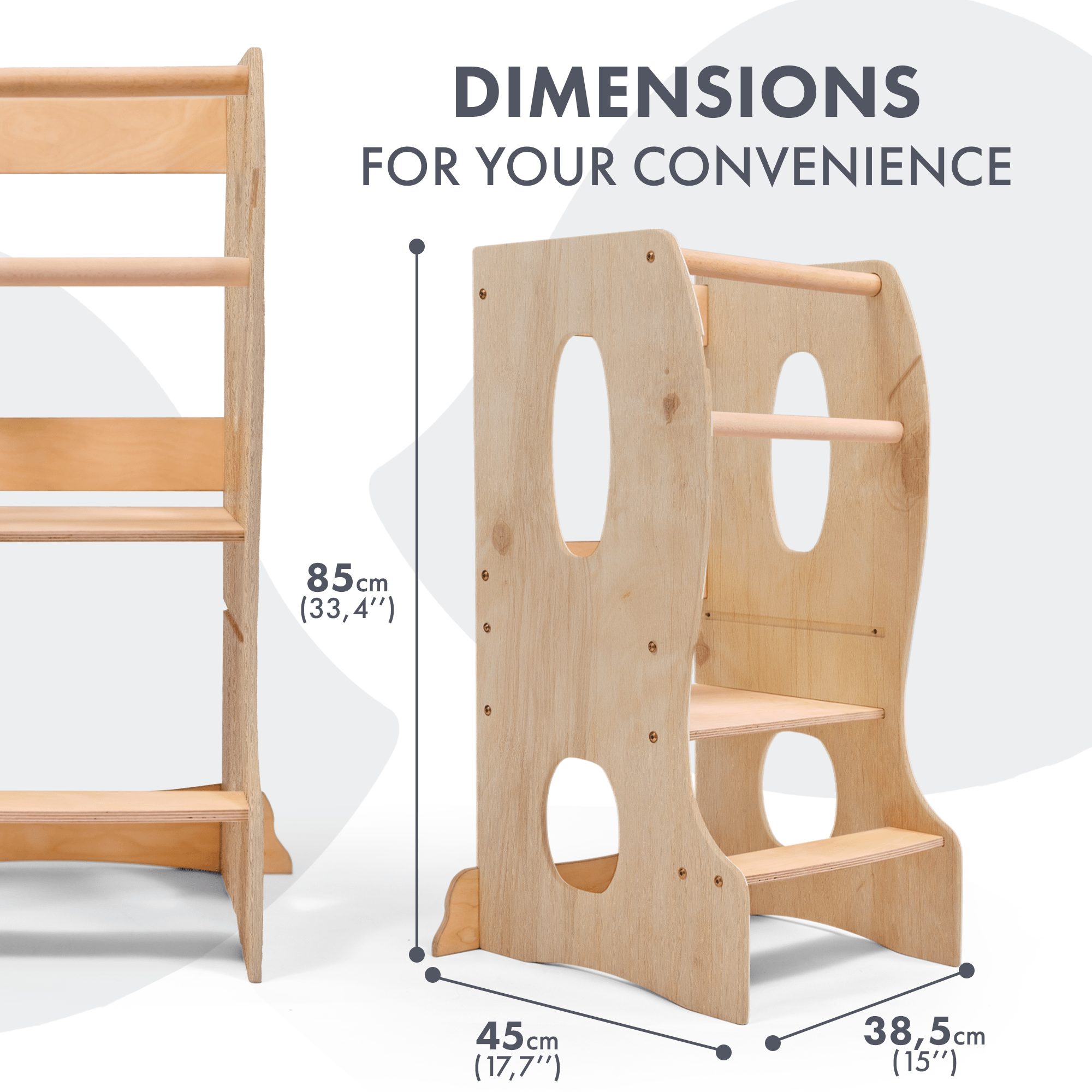 Stabiler Montessori Lernturm: Mitwachsender Kinderstuhl aus Holz – Beige